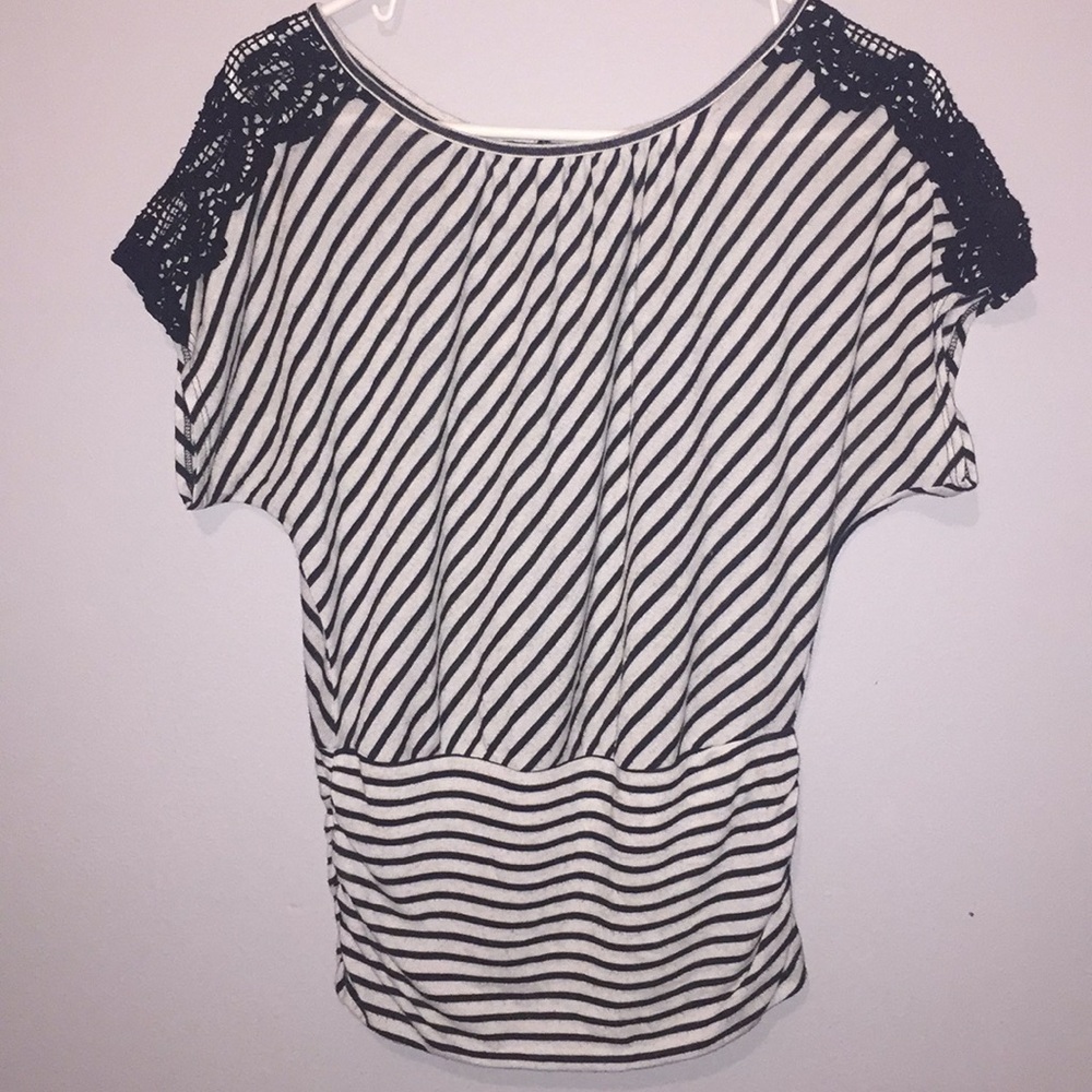 iZ Byer striped lace sleeve shirt